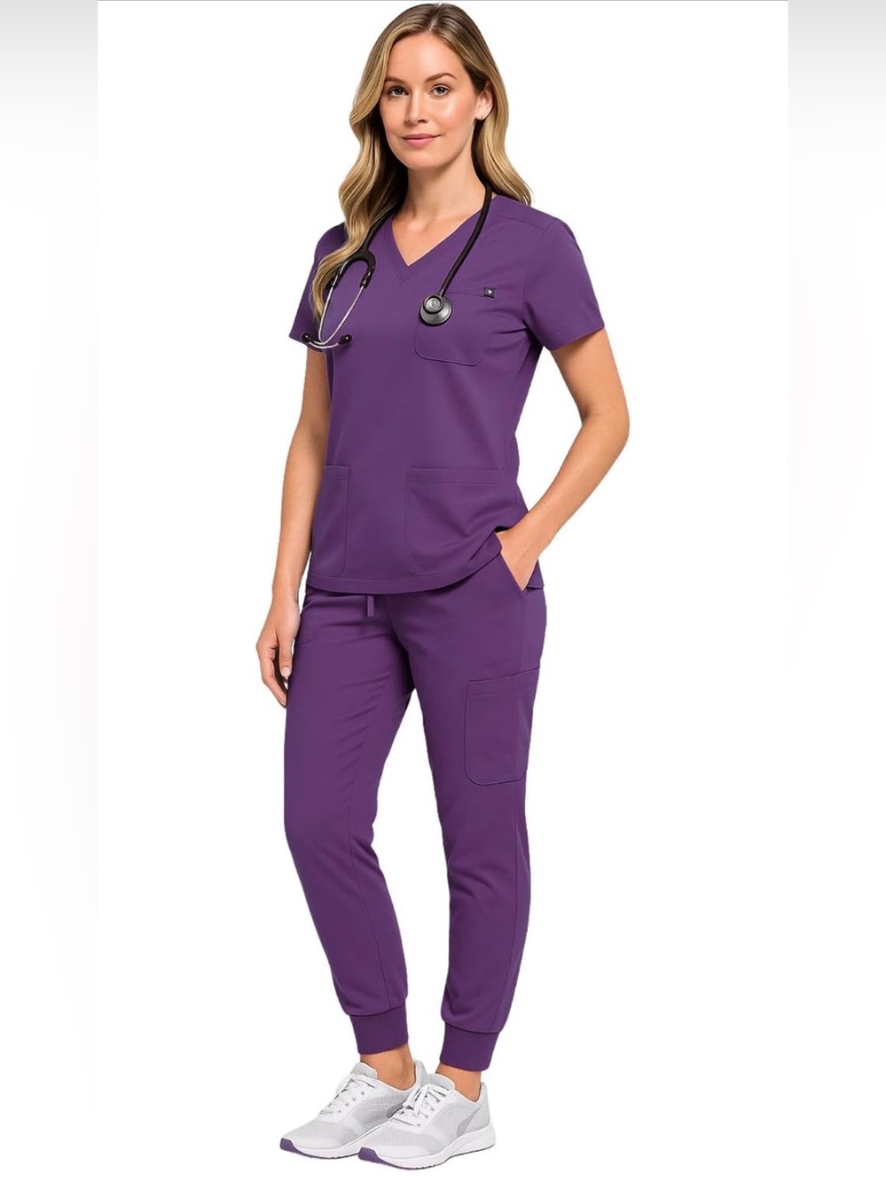 0173: Women’s 10-Pocket Jogger Scrub Set – Stretch V-Neck Scrub Top & Cargo Pant